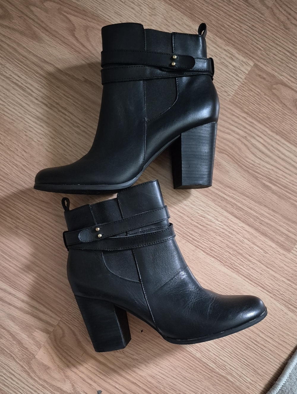 Alfred Sung Black Leather Ankle Boots Block Heel Size 9